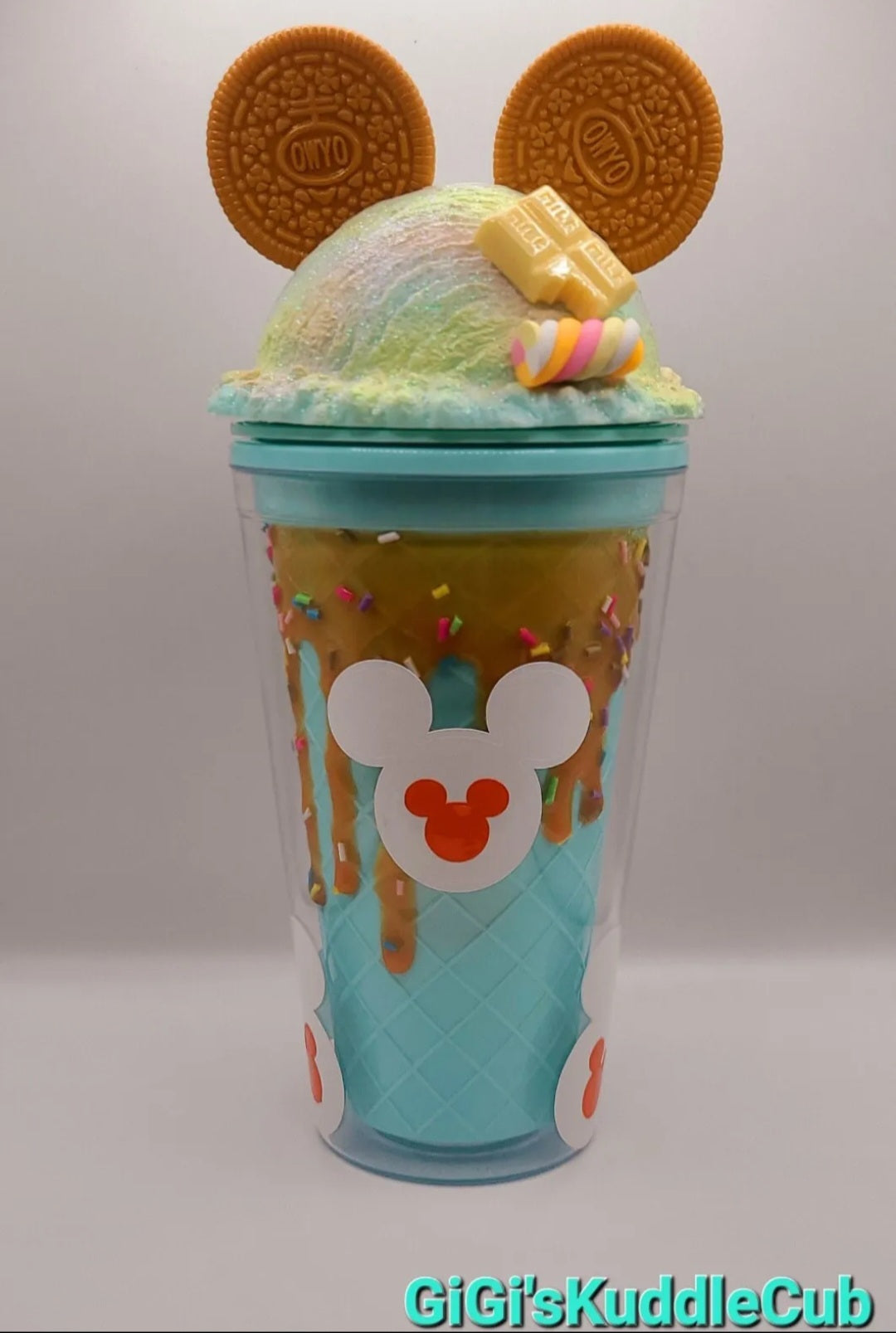 Double Walled Ice Cream Dome Lid Mouse Cookie Ears Sprinkle Tumbler Cup With Straw BPA Free 16oz