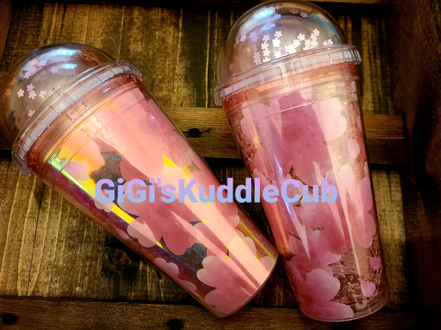 Double Walled Sparkle Dome Lid   Sakura Cherry Blossom Acrylic Tumbler Cup With Straw BPA Free 16oz .