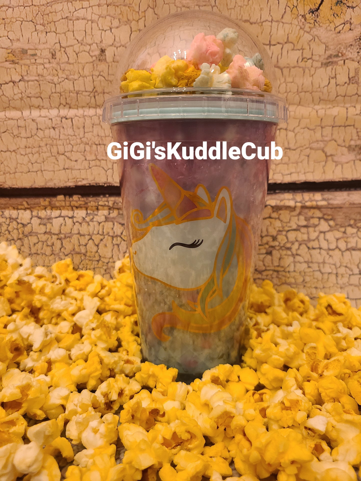 Double Walled 3D Popcorn Dome Lid Unicorn Acrylic Tumbler Cup With Straw BPA Free 16 oz