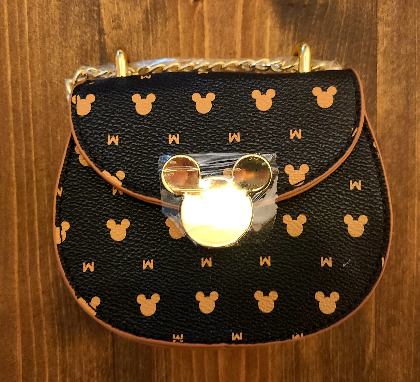 Fashion Leather Mouse Ears Crossbody Mini Toddler Handbag With Metal Chain.