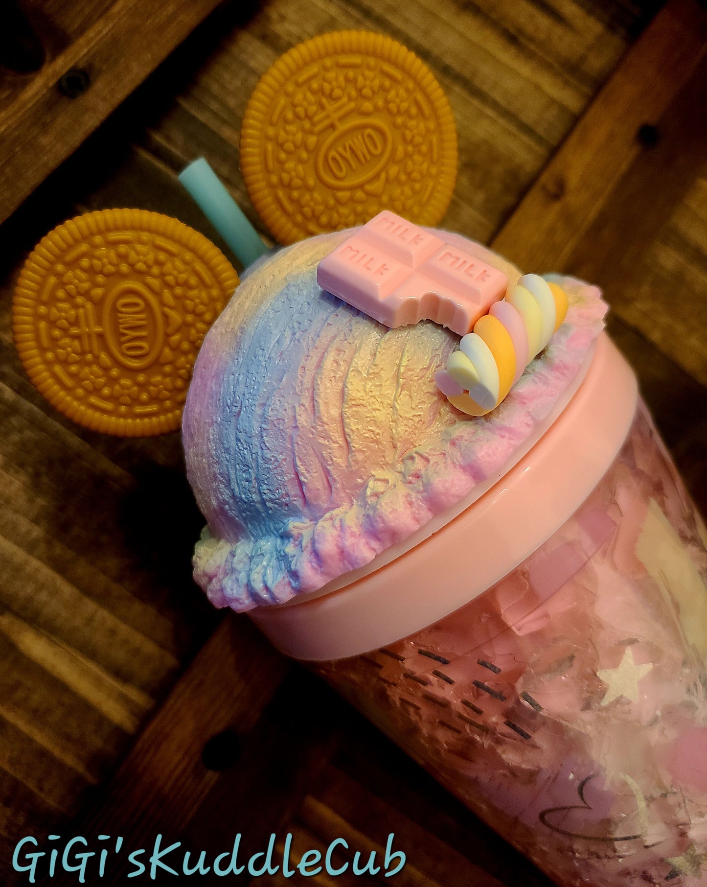 Double Walled Ice Cream Dome Lid Mouse Cookie Ears Acrylic Tumbler Cup With Straw BPA Free 16oz