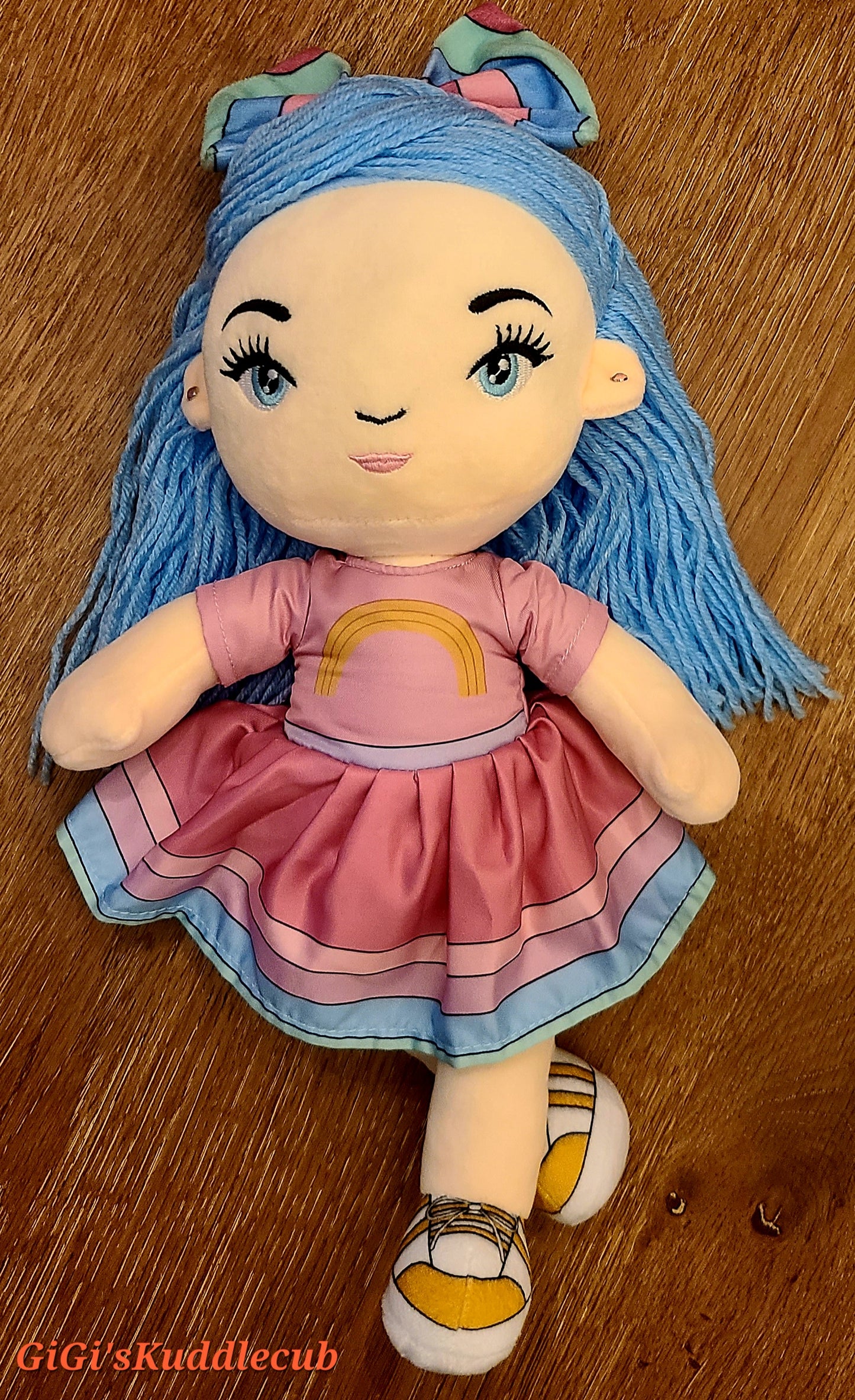 Soft Rag 14" Rainbow Fairy Girl Plush Rag Doll Toy With Blue Yarn Hair