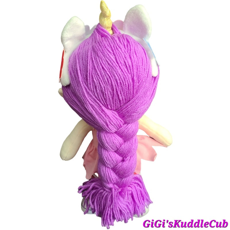 Soft Rag 14" Unicorn Fairy Girl Plush Rag Doll Toy With Purple Yarn Hair