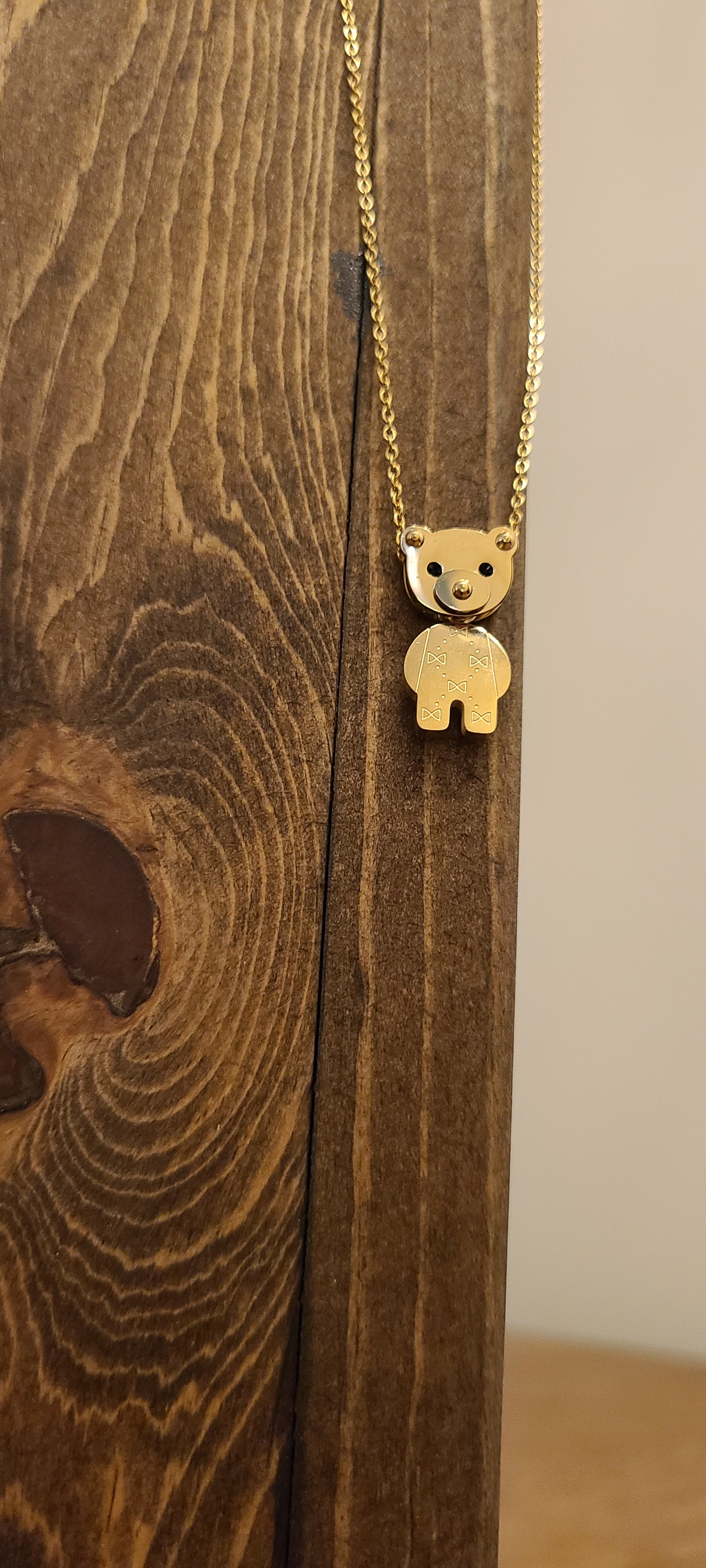 18K Gold Plated Stainless Steel Charm Teddy Bear Necklace.