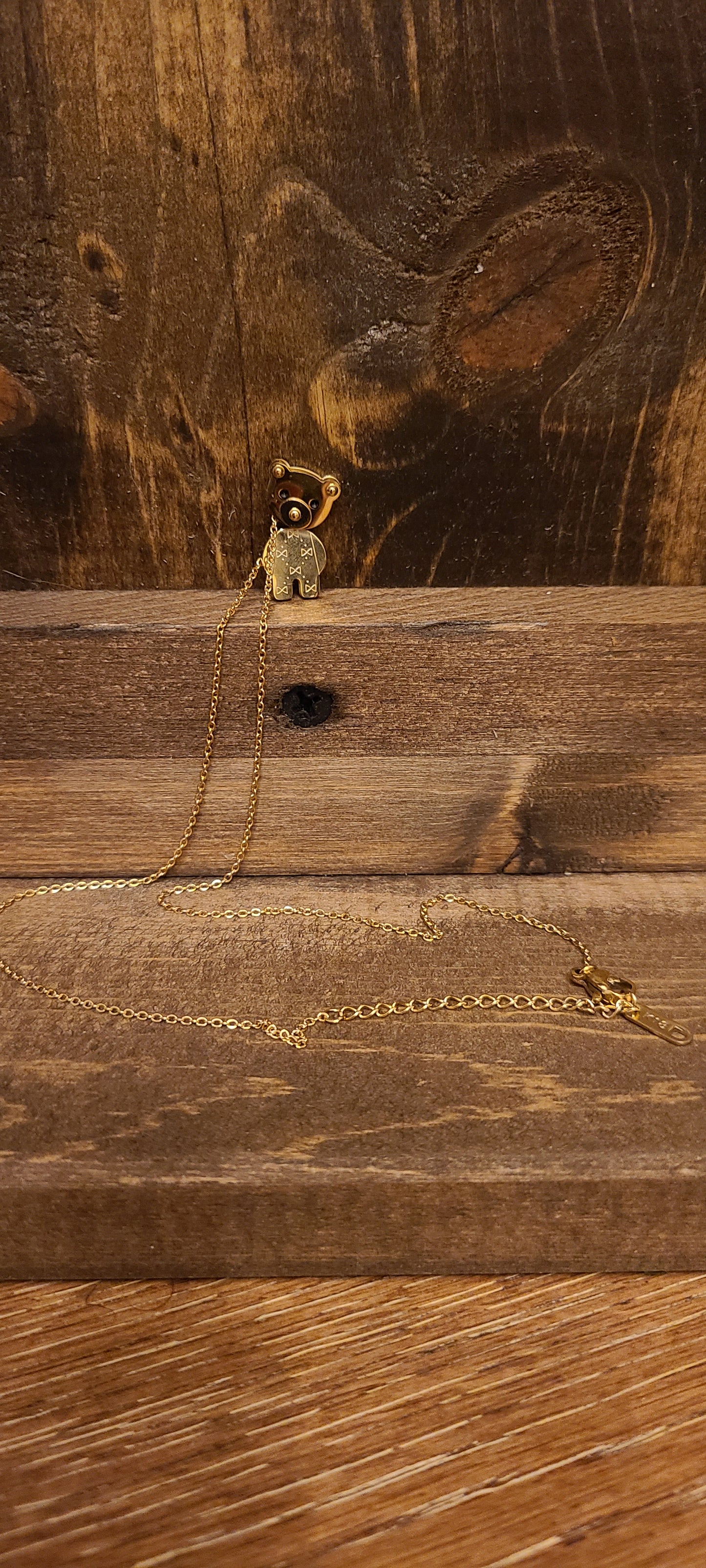 18K Gold Plated Stainless Steel Charm Teddy Bear Necklace.