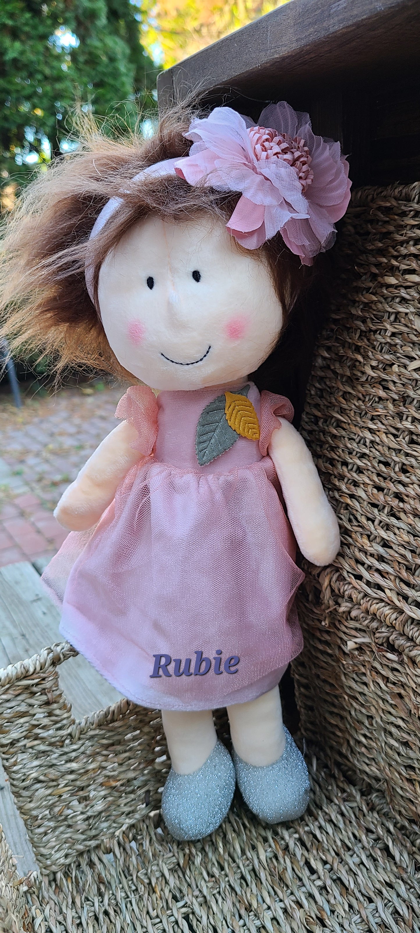Personalized Soft rag 13in Little Sister Brown Messy hair Baby Girl Plush Doll Gift Toy/Handmade Baby Gift Toy