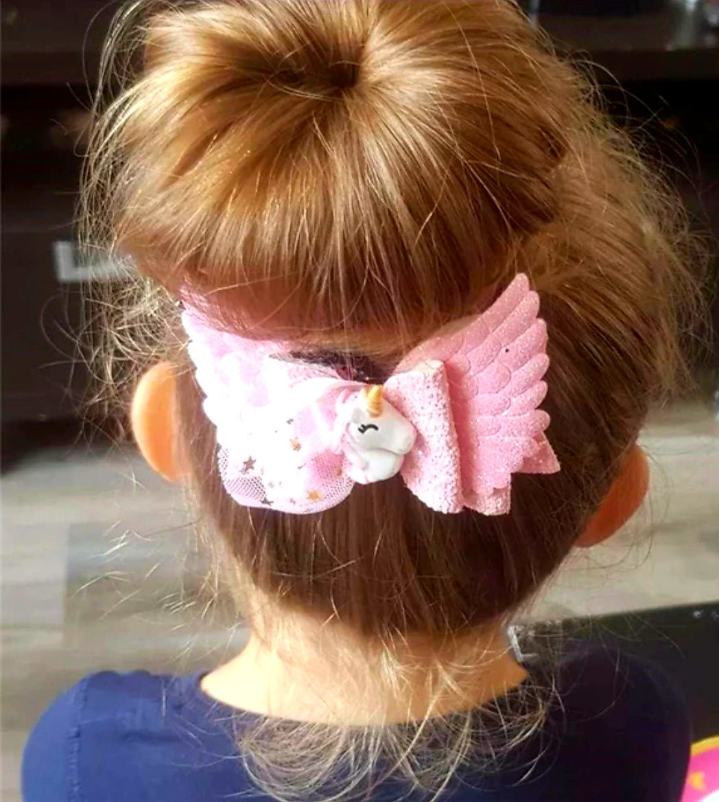 Unicorn Glitter Angel Wing Princess Hairclip Bows For Toddlers/Girls (2pcs)