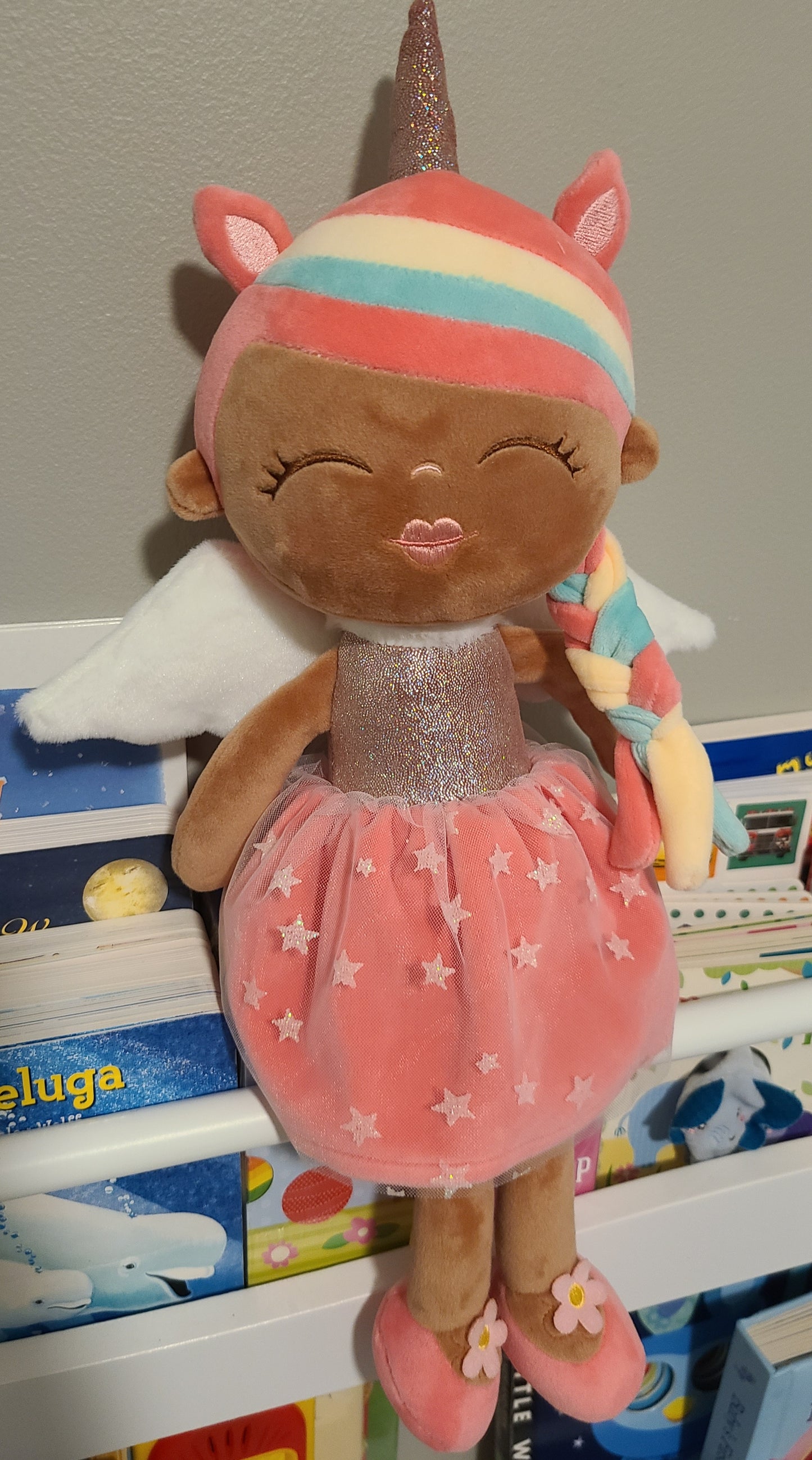 Soft Rag 15in Brown Skin Unicorn Girl Stuffed Plush Doll/Handmade Baby Gift Toy