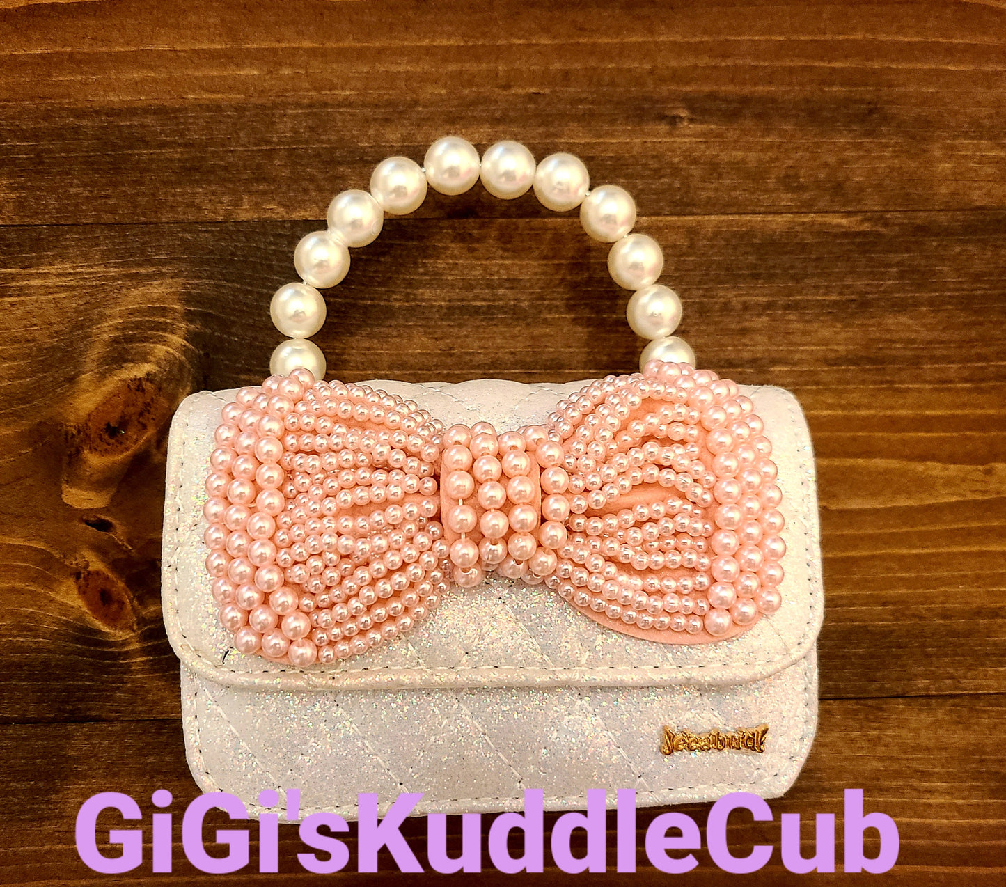 Pearl BowKnot Fashion Glitter Leather Crossbody Mini Coin Purse For Toddlers With Metal Chain.