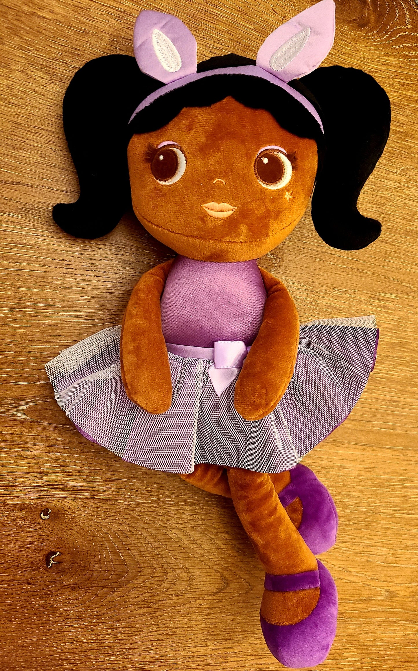 Personalized Soft Rag 16in Brown Girl Doll With Bunny Ears Plush Toy