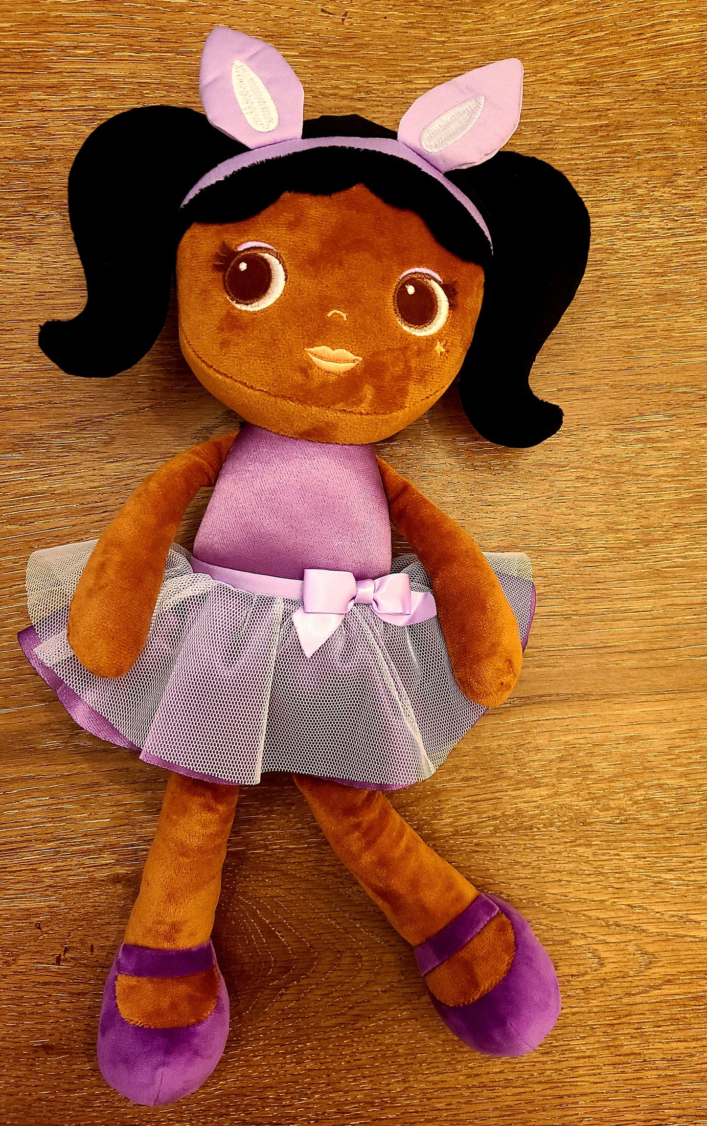 Personalized Soft Rag 16in Brown Girl Doll With Bunny Ears Plush Toy
