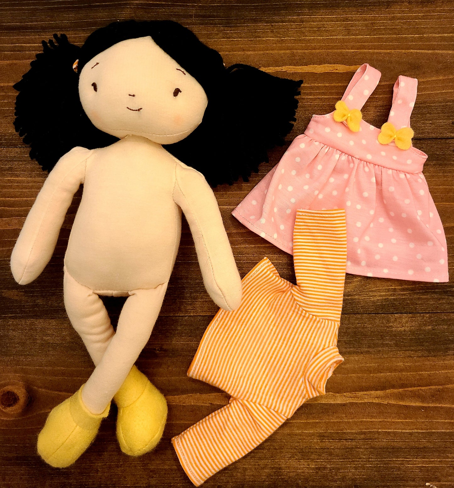 Soft Rag 12in Pink Polka Dot Dress Girl Plush Doll Toy/Handmade Baby Gift Toy/Global Sister