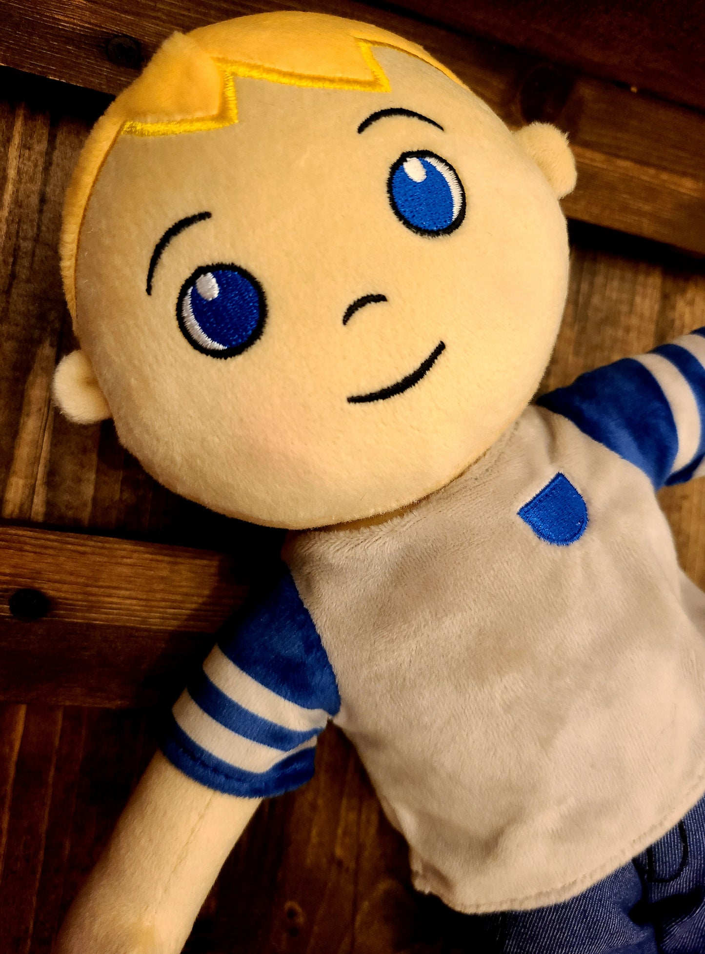 Gus The Casual Blonde Boy Soft Rag 14in Plush Doll Toy With Blue Denim Jeans