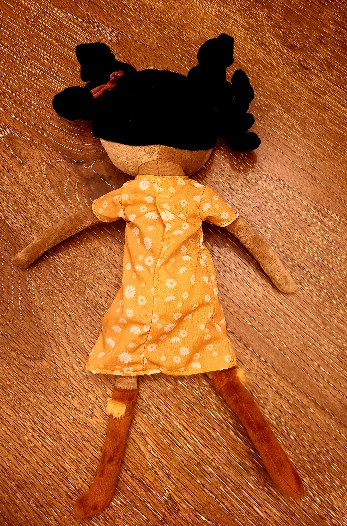 Personalized Evi Soft Rag 13" Brown Girl Plush Doll With Mustard Flower Dress/ Baby Gift Toy