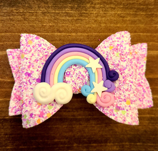 Rainbow Glitter Sparkly Hair Bow Barrette Hair Accessories  For Toddlers/Girls (2pcs)