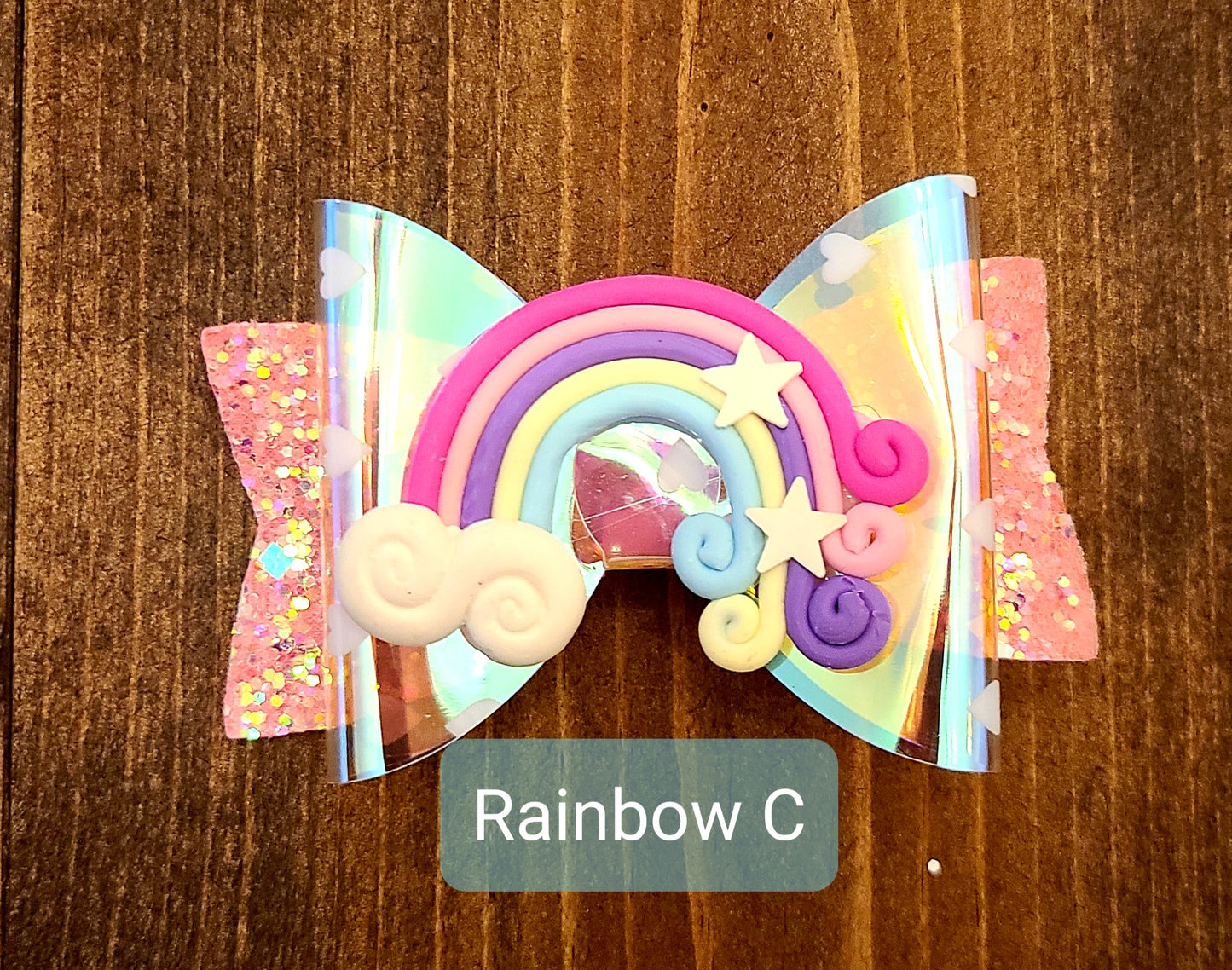 Rainbow Glitter Transparent Hair Bow Barrette Hair Accessories  For Toddlers/Girls (2pcs)