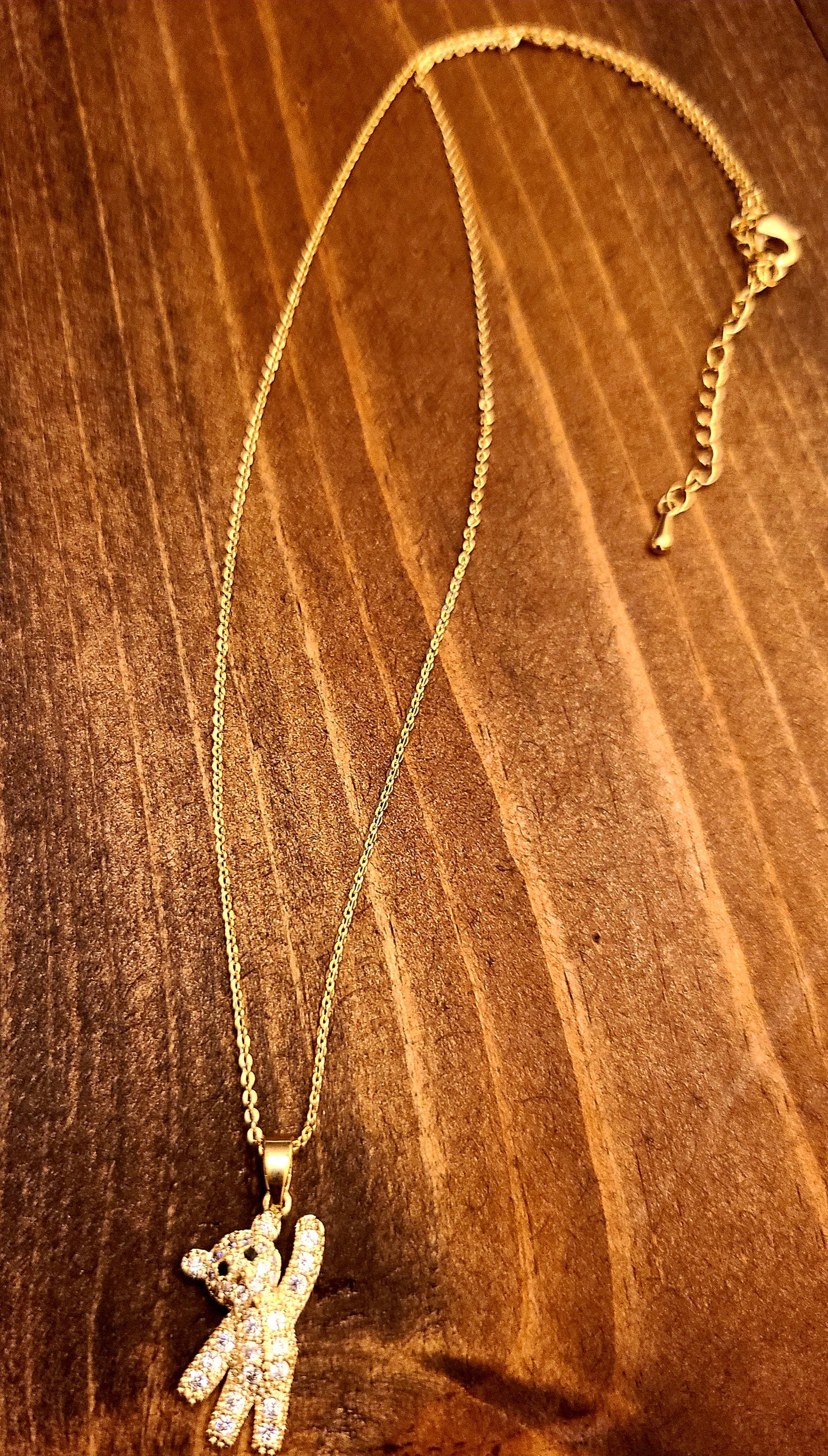14k Gold plated Crystal Bear Bowtie Pendant.