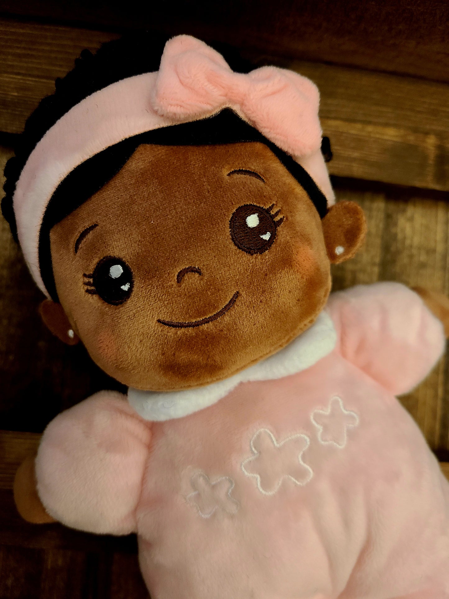 Soft Rag 10in Petite Sleeping Sweet Baby Brown Skin Girl With Pink Onesie Plush Doll  Baby Gift Toy