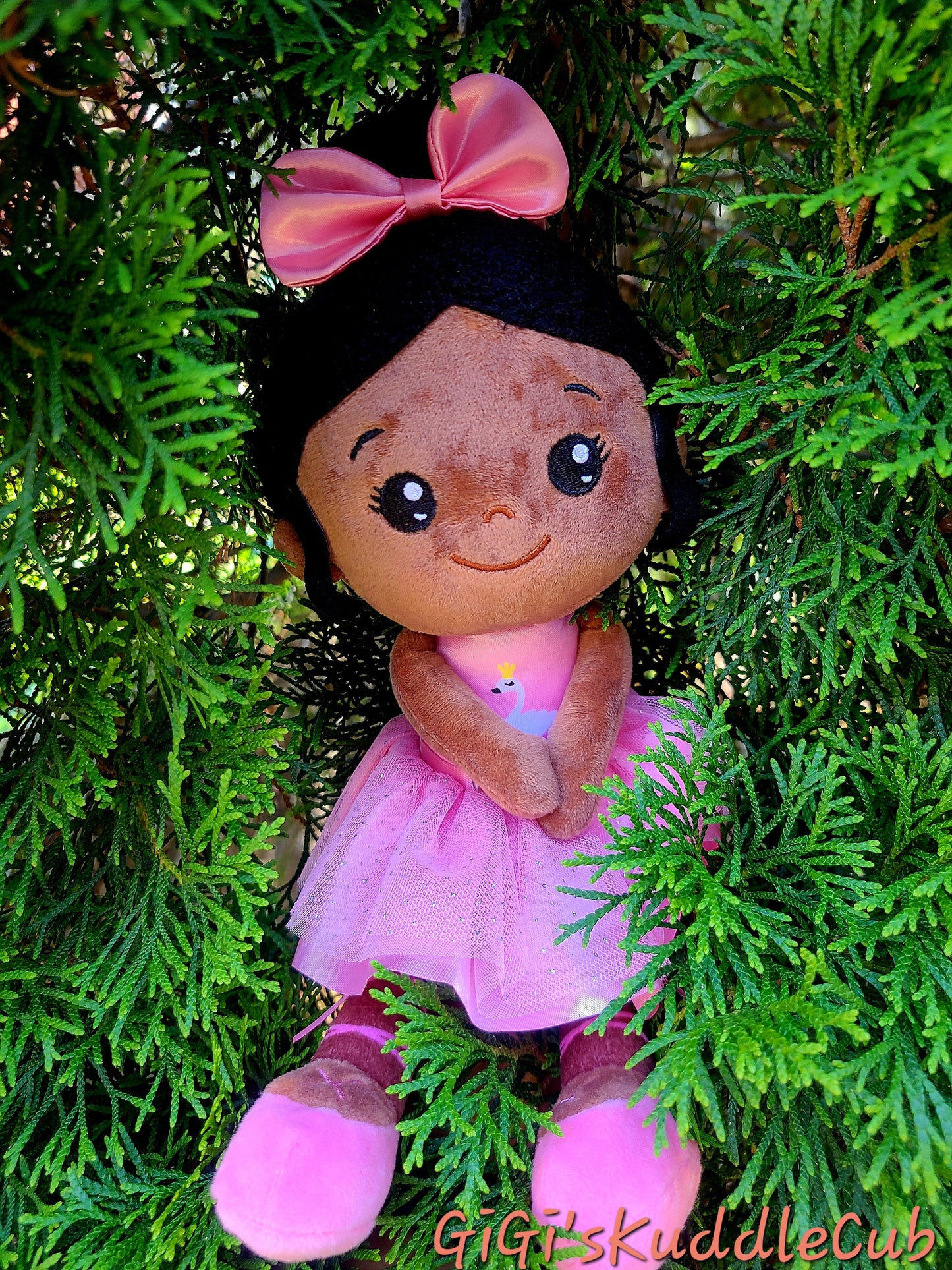 Personalized Soft Rag 13in Brown Skin Swan Princess Ballerina Plush Baby Doll Toy