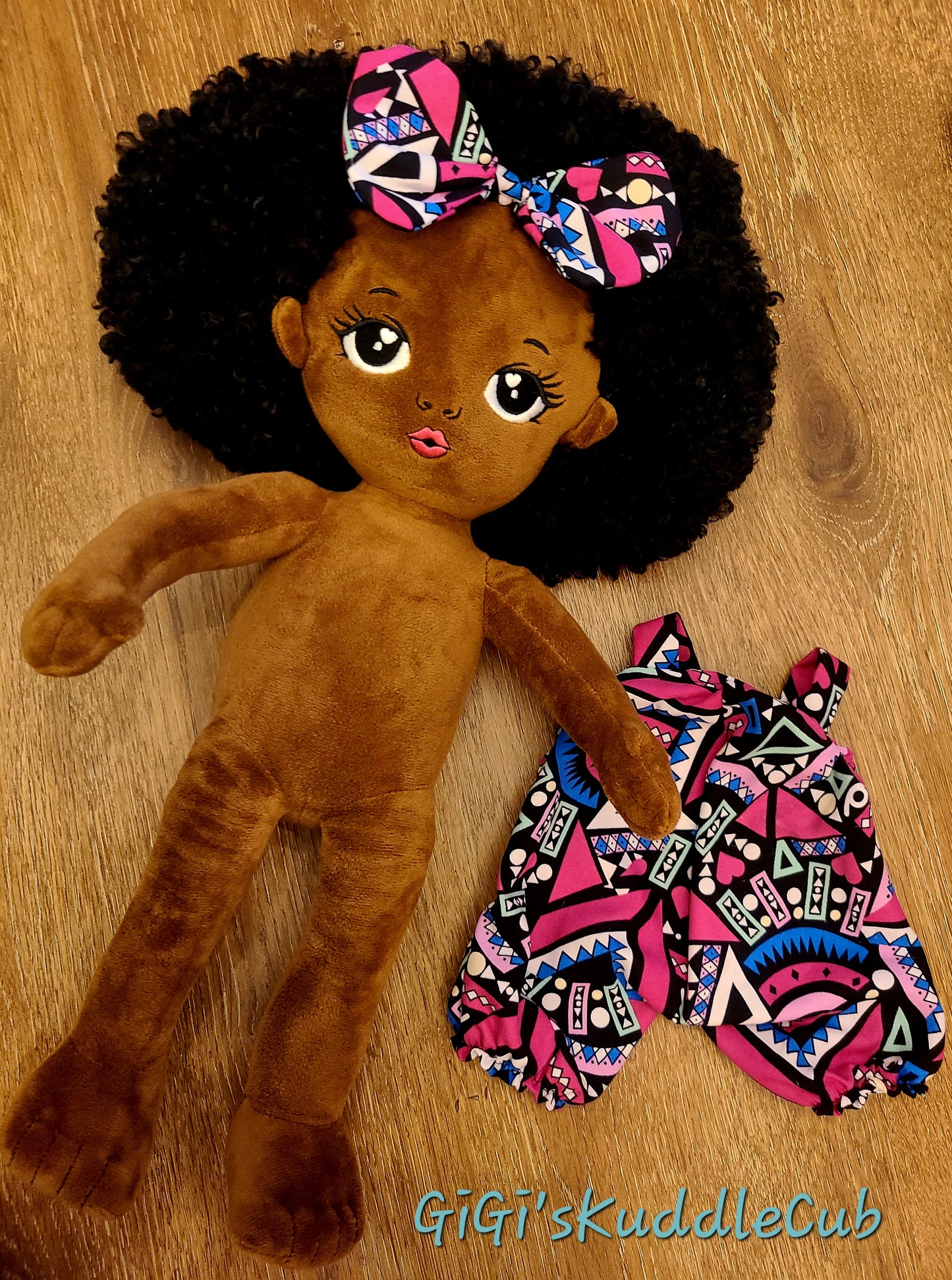 Soft Rag 19"Brown Skin Baby Girl Plush Rag Doll Toy/Decor/ Handmade Baby Gift/ Personalized Gift