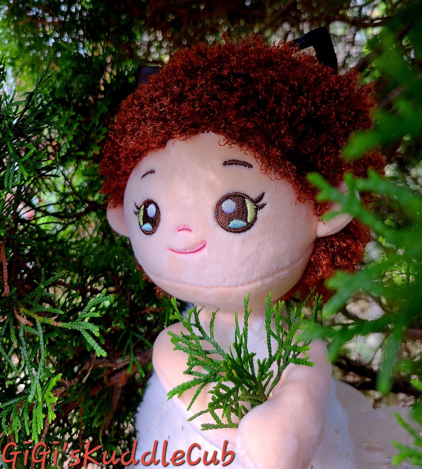Personalized Soft Plush 15in Curly Red Hair Cat Ears Rag Doll Plush Toy/ Decor/Handmade Baby Gift Toy/ Ballerina Plush doll Gift Toy