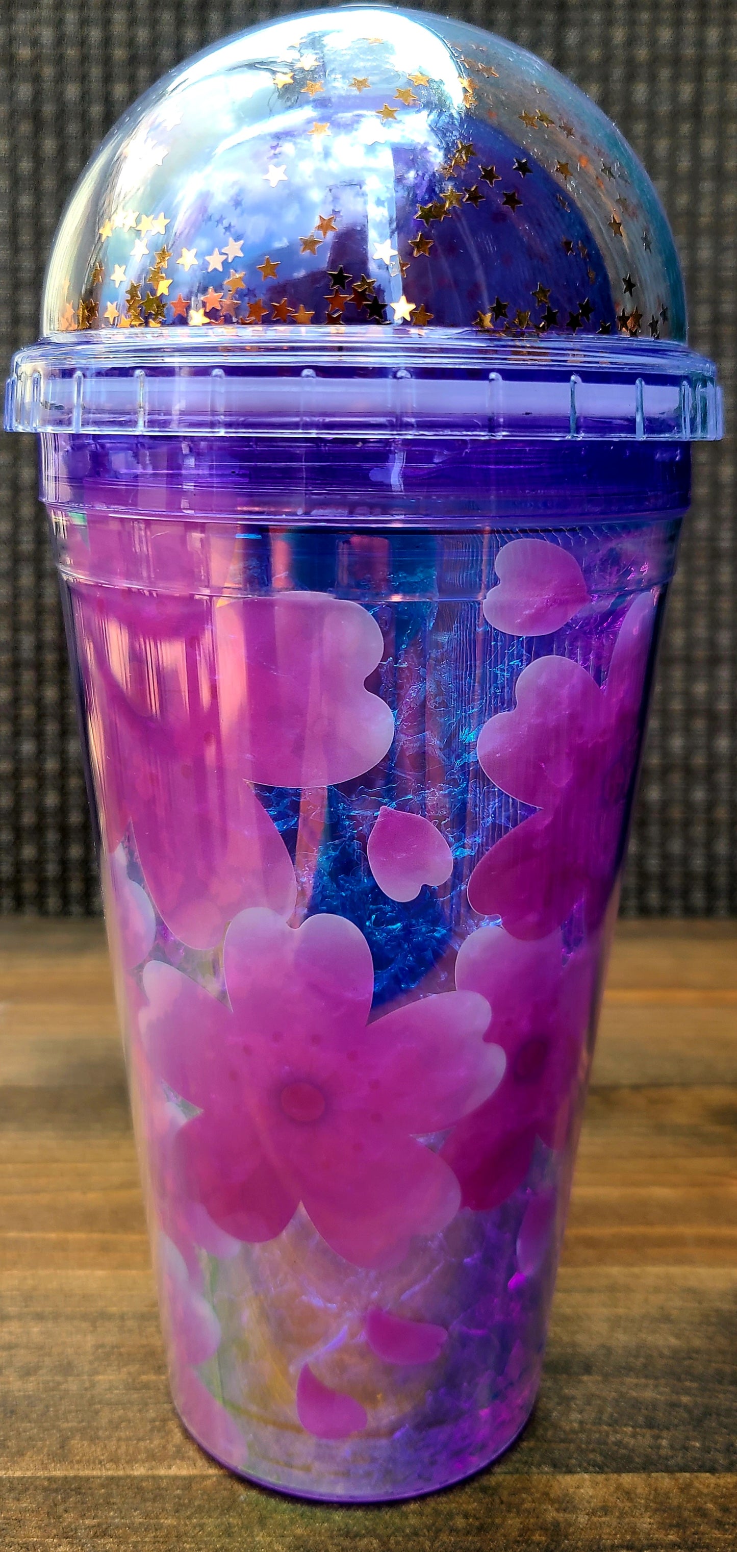 Double Walled Sparkle Dome Lid   Sakura Cherry Blossom Acrylic Tumbler Cup With Straw BPA Free 16oz .