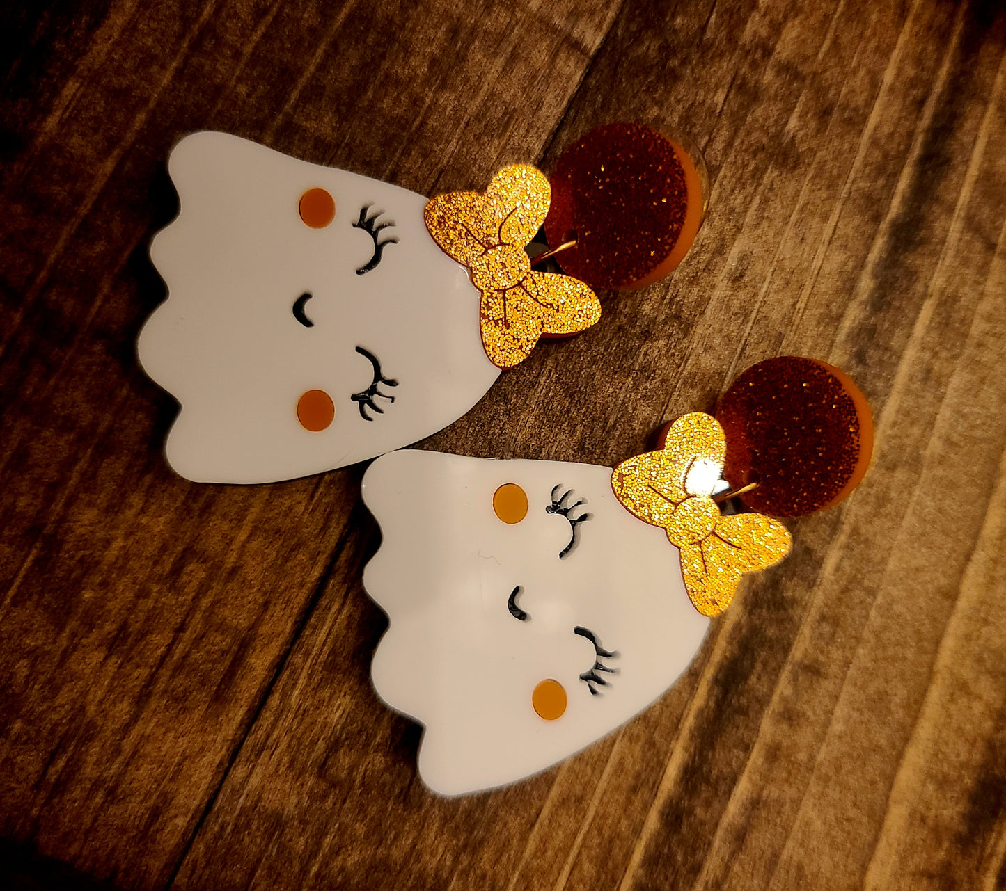Fashion Orange Bow Cute Halloween White Ghost Acrylic Handmade Earrings For Women