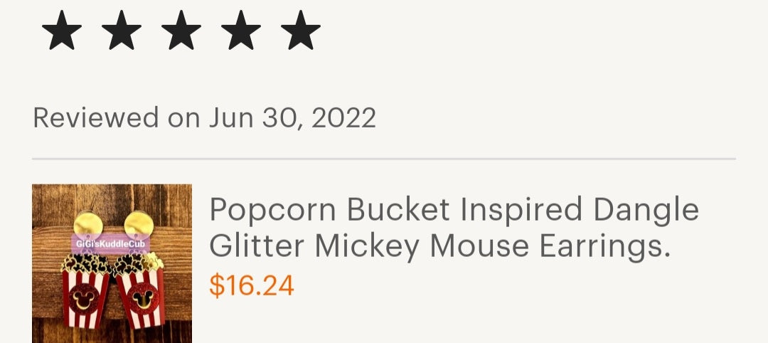 Popcorn Bucket Dangle Glitter Mouse Ears Earrings.