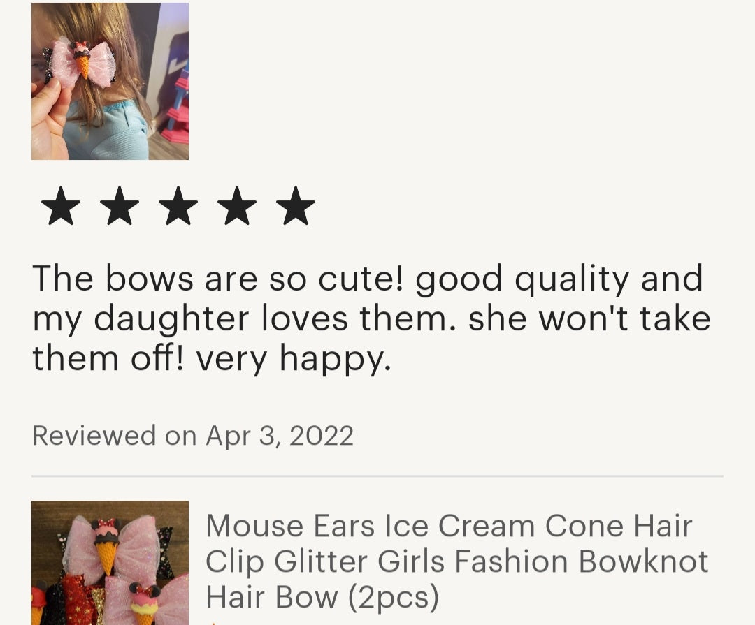 Fashion Mouse Ears Ice Cream Cone Shape Hair Clip Glitter Girls Fashion Bowknot Hair Bow (2pcs)
