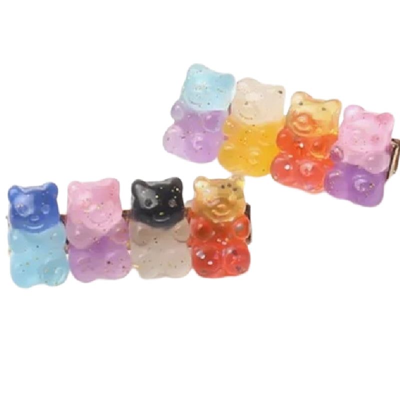 Multicolor Transparent Resin Gummy Bear Hairpins Hair Accessories for Girls 2pcs