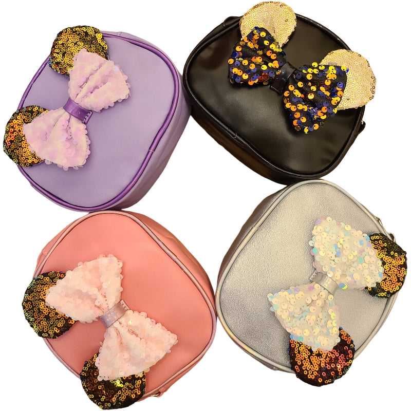 NEW Fashion Soft Leather Sequin Mouse Ears Bow Mini Purse For Toddlers & Girls