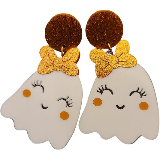 Fashion Orange Bow Cute Halloween White Ghost Acrylic Handmade Earrings For Women