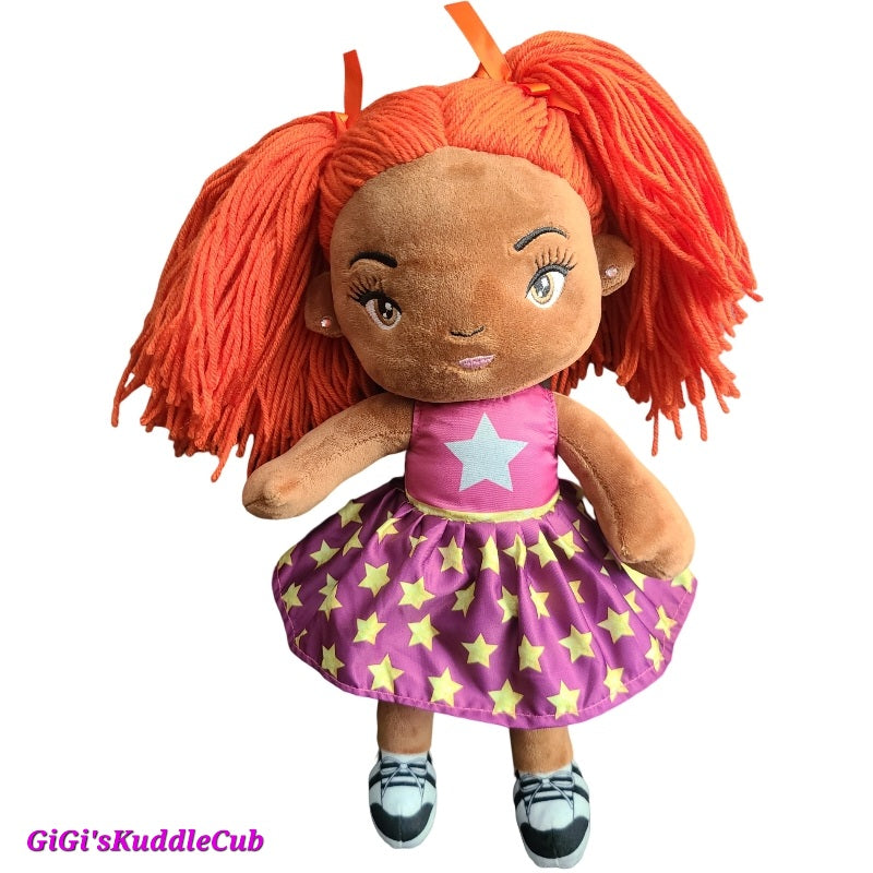 Soft Rag 14" Star Fairy Brown Girl Plush Doll Toy With Bright Red Yarn Hair